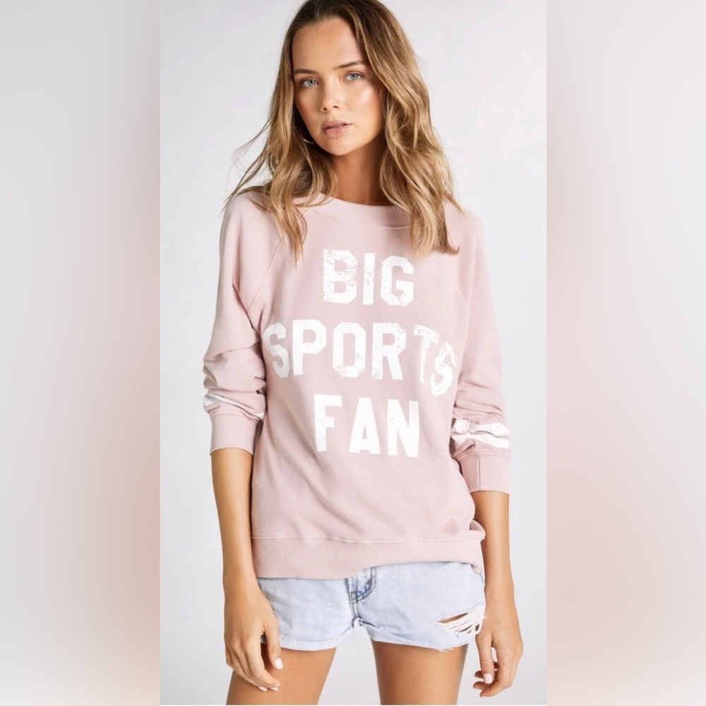 Wildfox Big Sports Fan Sweatshirt - pink graphic sweatshirt tee sz Medium